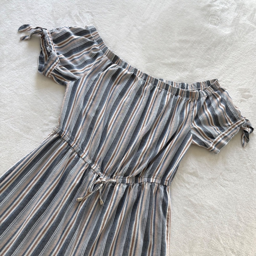 Hint of Blush 2X Striped Blue White Off‎ Shoulder Jumpsuit Boho Wide Leg
